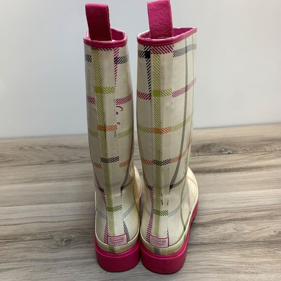 COACH Plaid Rubber Rain Boots Size 6 M Women's multi-colored Paisley A7107 - Picture 6 of 13